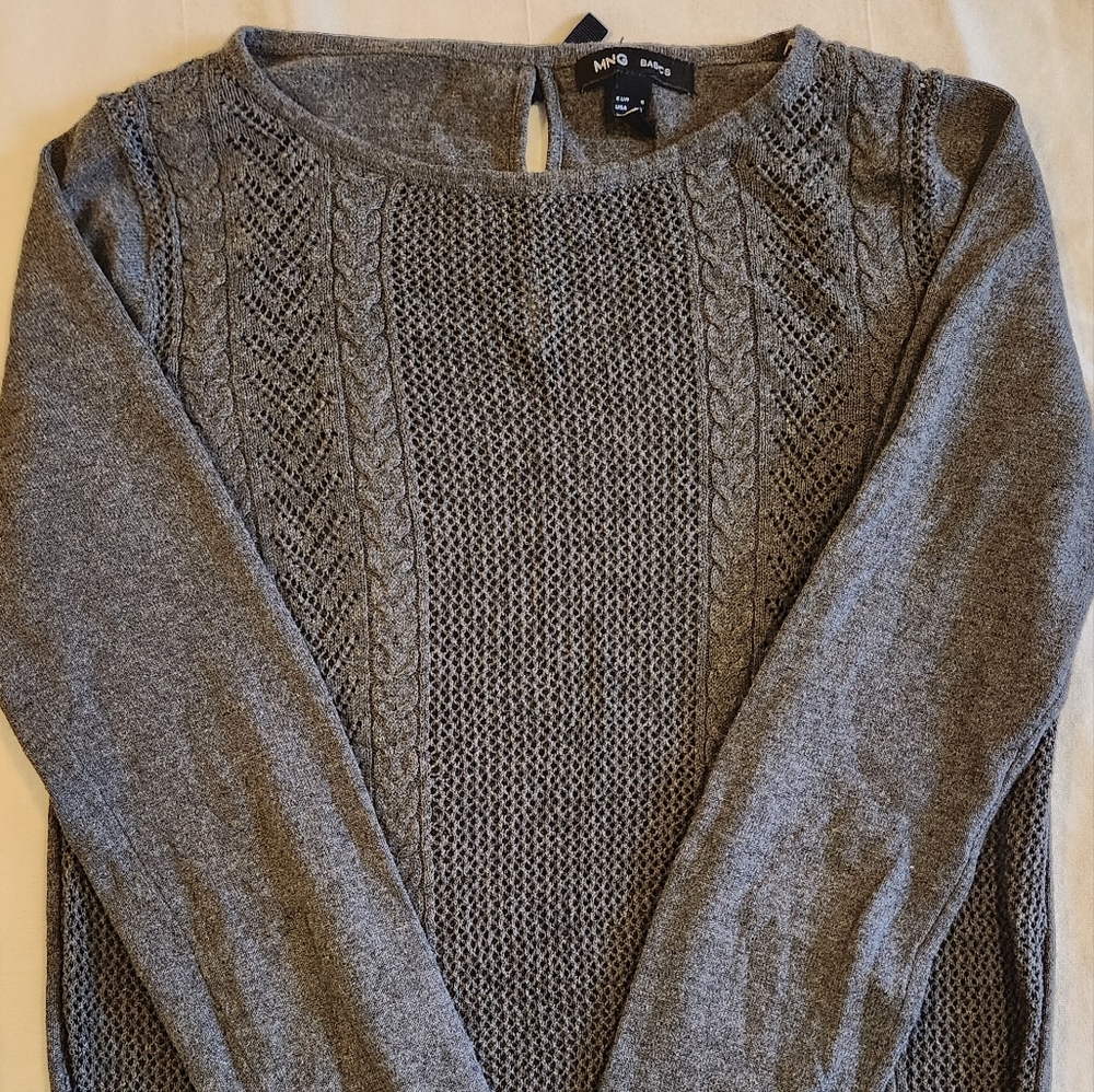 MANGO Gray Cable Knit Women's Sweater With Bows In The Back